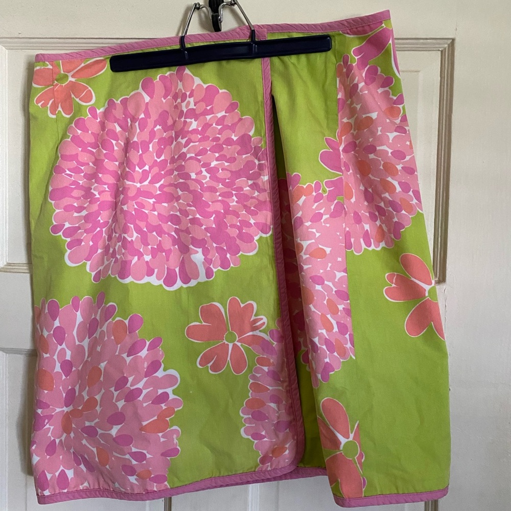 Lilly Pulitzer Pink & Lime Green Floral Wrap Skirt